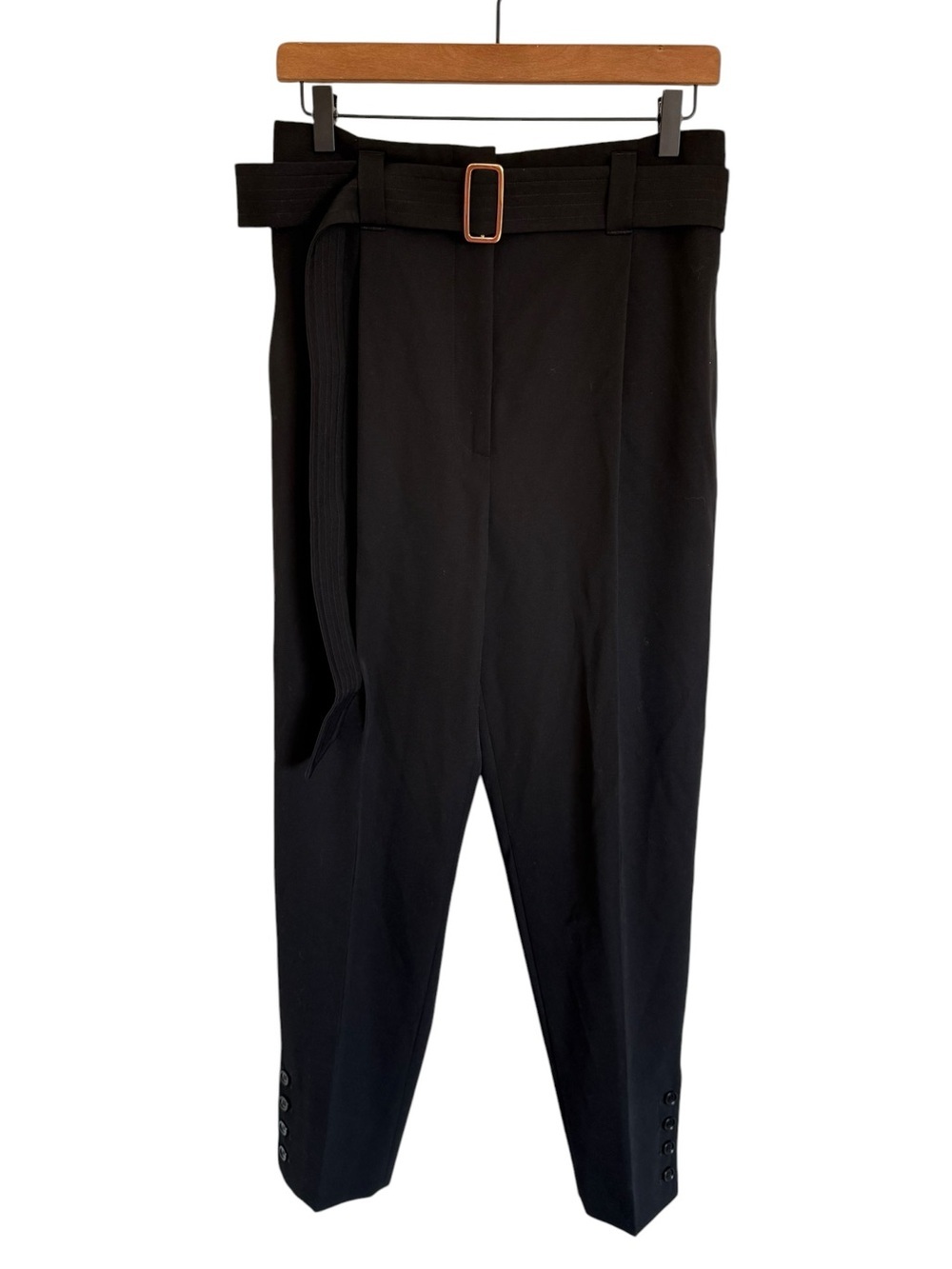 Max Mara NEW Black Wool Tapered Trouser Pants with Belt